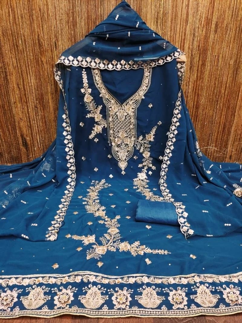 Georgette Jari Jarkan Work 607 Designer Dress Material Collection