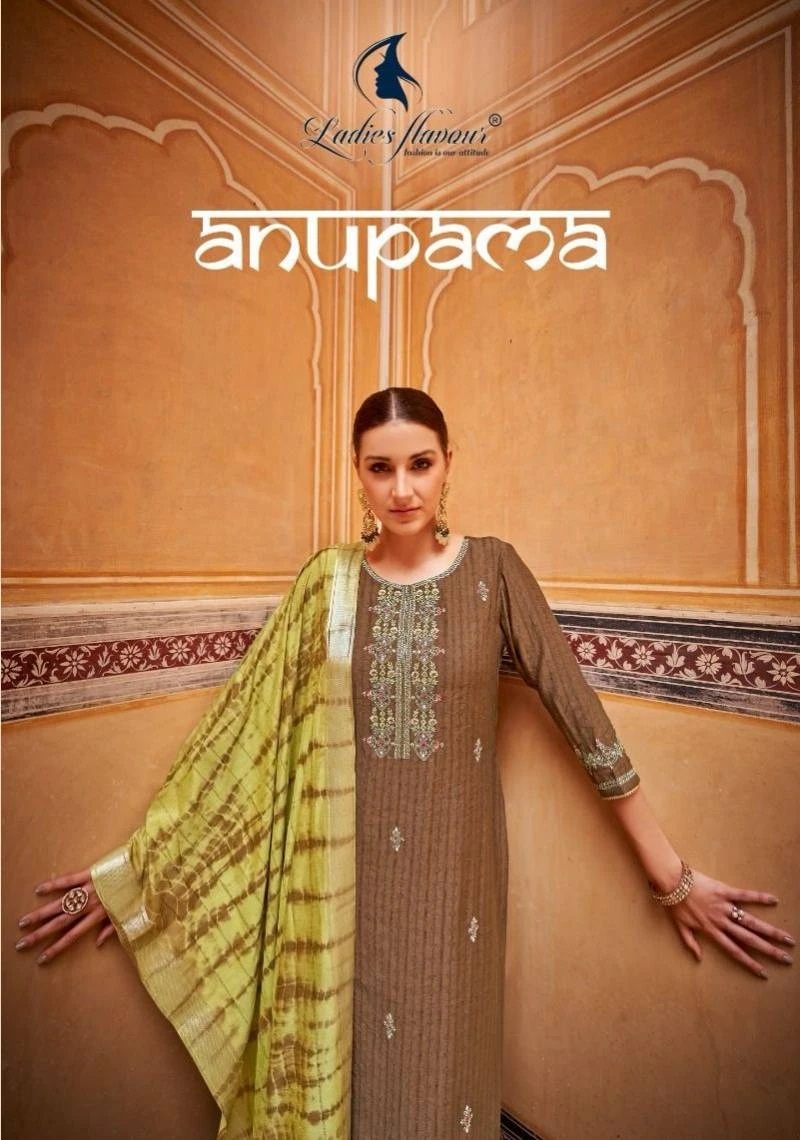 Ladies Flavour Anupama Embroidery Kurti Bottom With Dupatta Set
