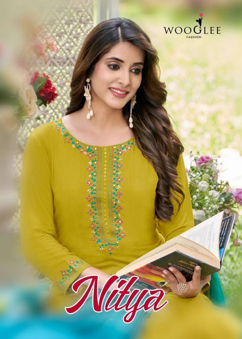 Wooglee Nitya Rayon Embroidery Kurti Pant With Dupatta Collection