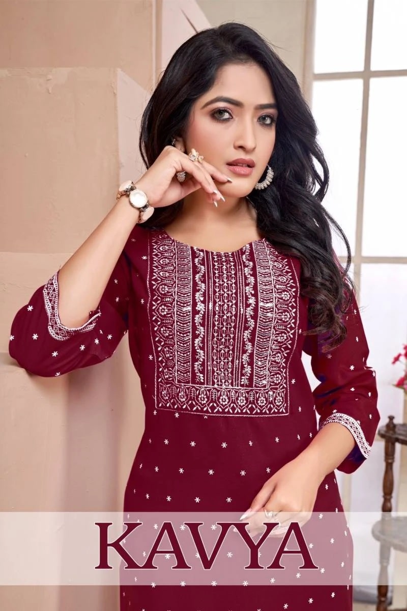 Kavya 1001 Rayon Embroidery Daily Wear Kurti Wholesale