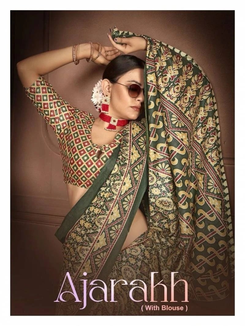 Smc Ajarakh Block Casual Wear Pure Cotton Saree Collection