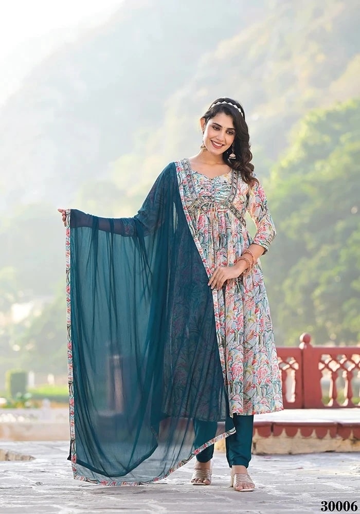 Kiyara 30001 To 30008 Printed Silk Kurti Bottom With Dupatta Set