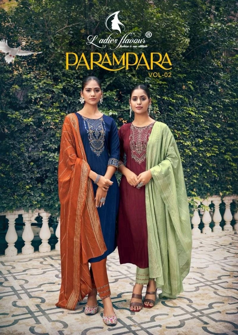 Ladies Flavour Parampara Vol 2 Embroidery Kurti Pant With Dupatta Collection