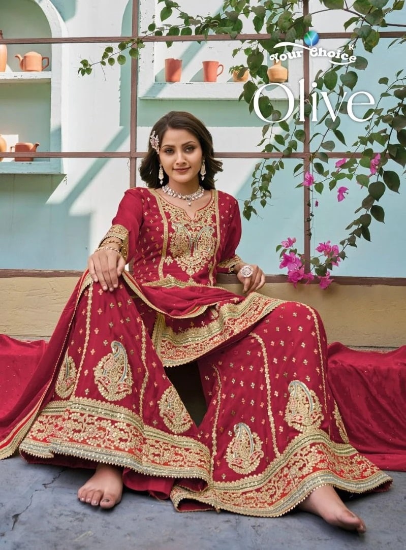 Your Choice Olive Chinon Designer Salwar Suits Collection
