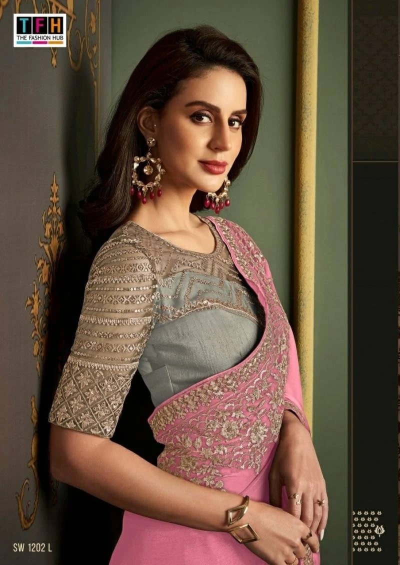 Tfh Sandalwood 1202 G To L Rainbow Silk Designer Saree Collection