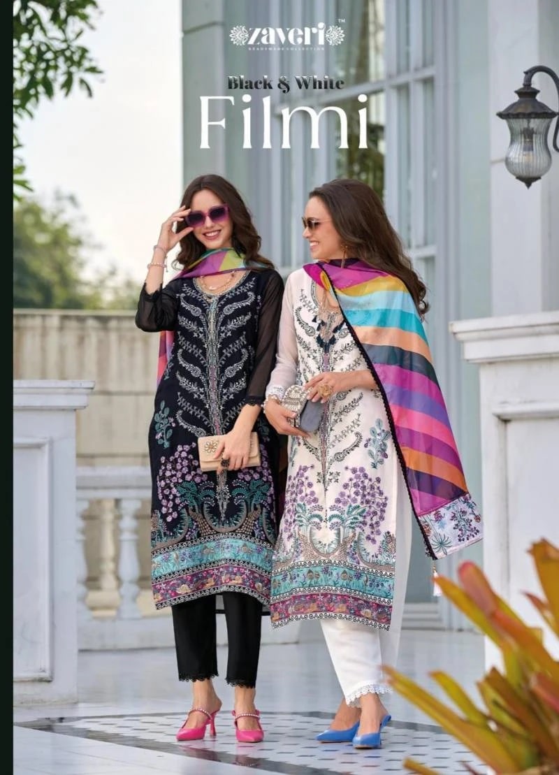 Zaveri Black And White Filmi Embroidery Work Readymade Dress Collection