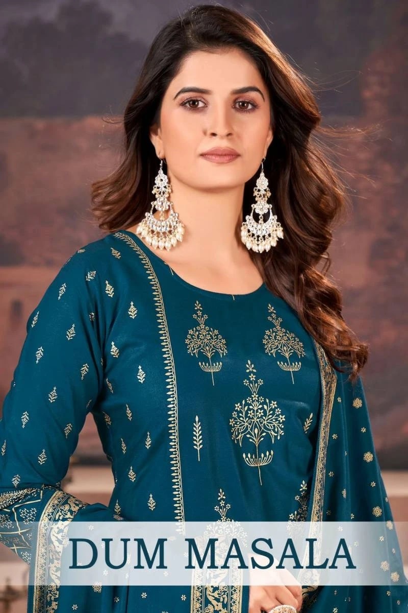Dum Masala Gold Printed Kurti Pant With Dupatta Collection