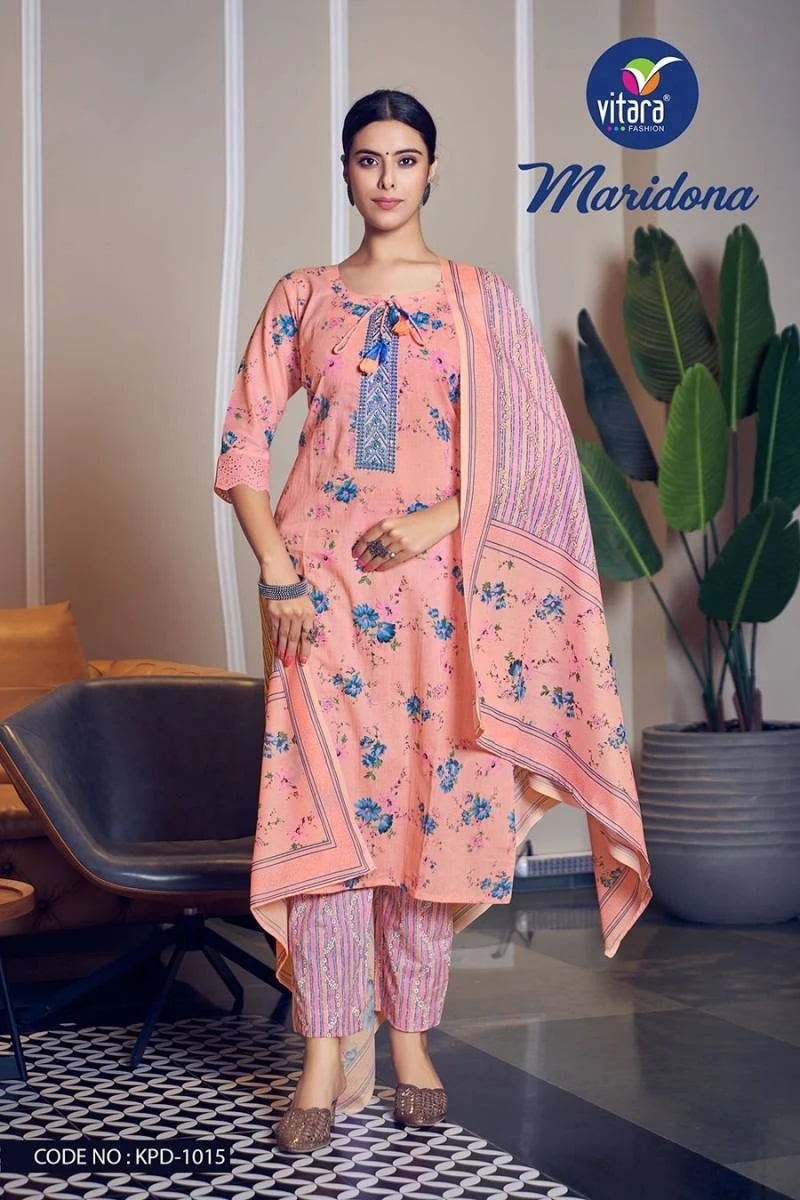 Vitara Maridona Soft Cotton Readymade Kurti Pant With Dupatta Set