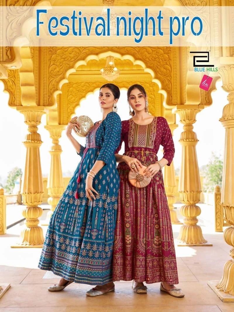 Blue Hills Festival Night Pro Embroidery Anarkali Kurti Collection