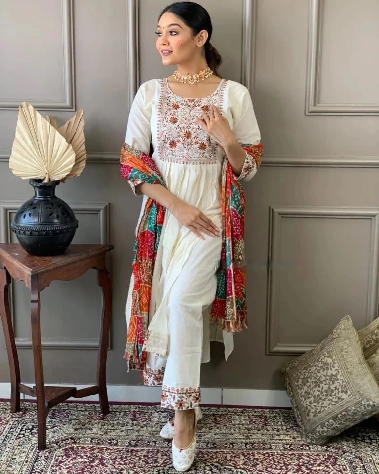 Disha Cream Embroidred Kurti Set Collection