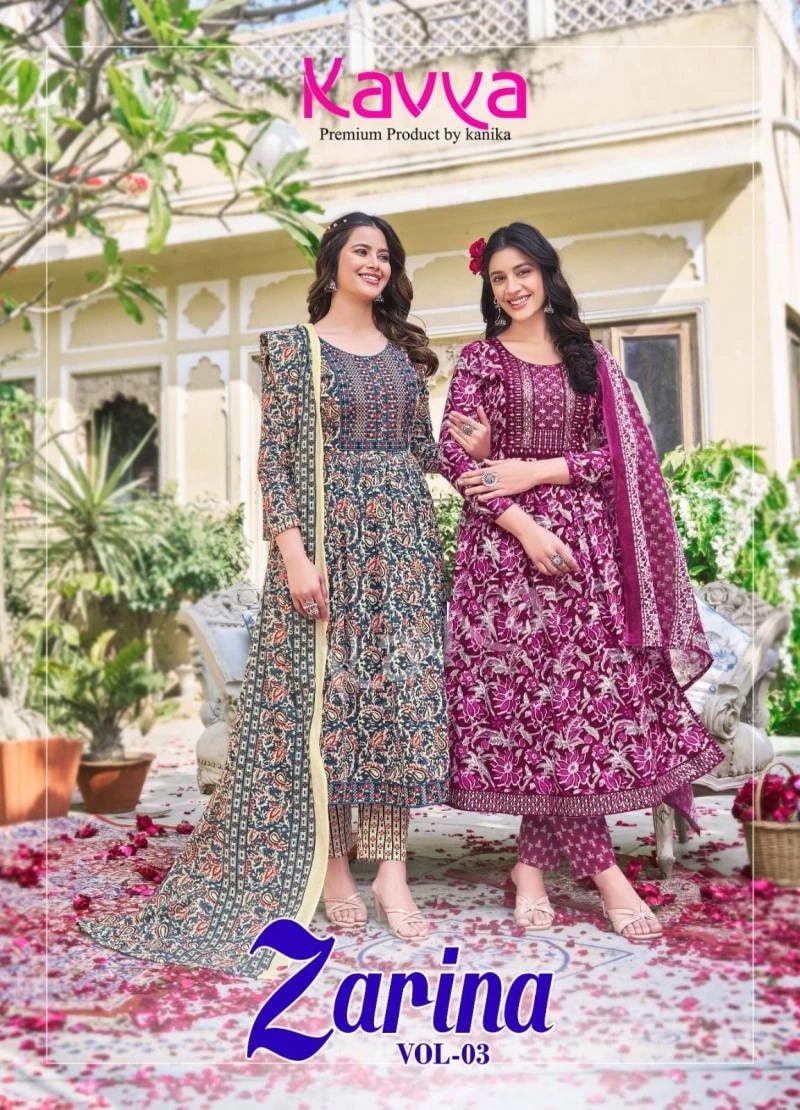 Kavya Zarina Vol 3 Cotton Naira Kurti Pant With Dupatta Collection