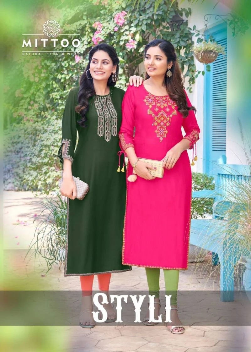 Mittoo Styli Rayon Embroidred And Handwork Kurti Collection