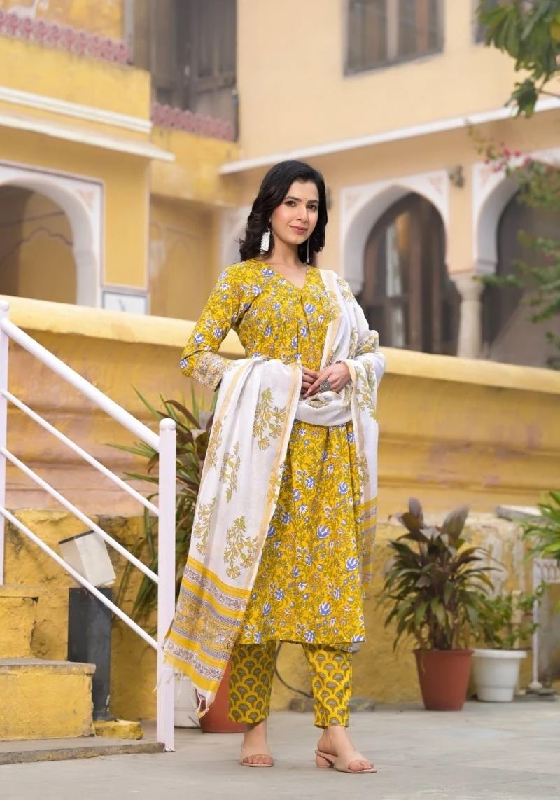 Dhruvi 115 Rayon Printed Kurti Pant With Dupatta Collection