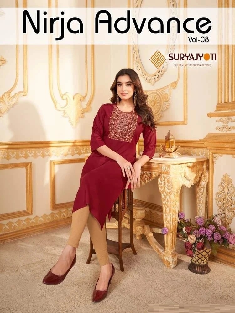 Suryajyoti Nirja Advance Vol 8 Embroidery Kurti Collection
