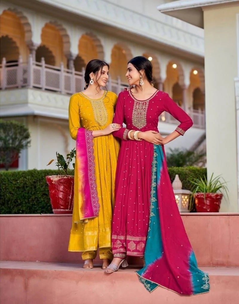 Rangoon Saachi Anarkali Long Kurti Pant With Dupatta Collection