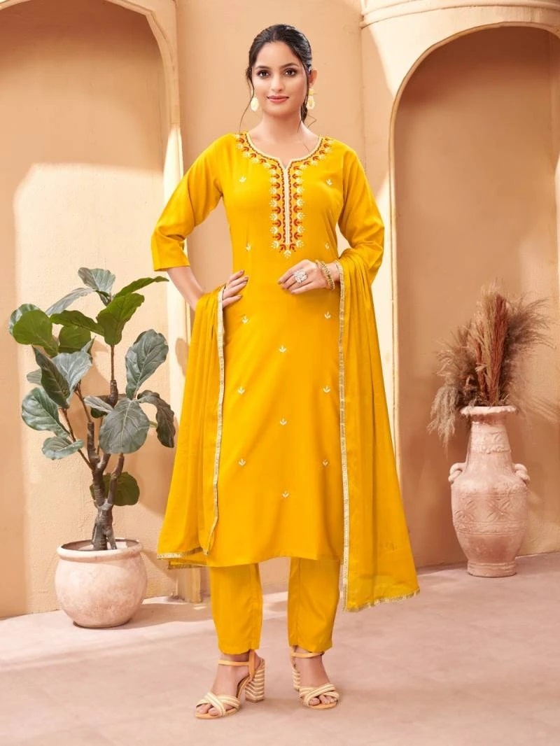 Pallavi 1 Rayon Designer Kurti Pant With Dupatta Collection