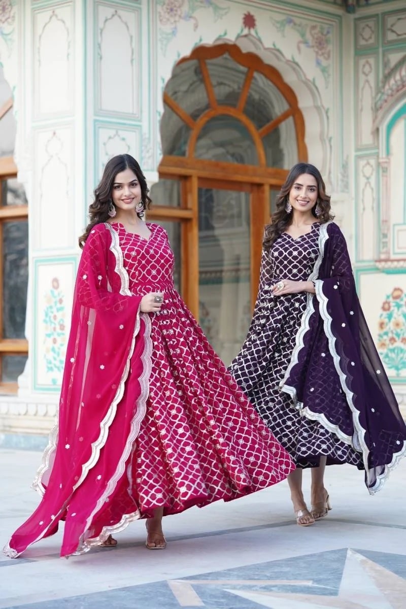 Anamika Vol 1 Embroidered Work Gown With Dupatta Collection
