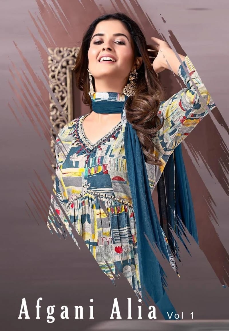 Moksh Afgani Alia Vol 1 Aila Cut Kurti Pant With Dupatta Collection