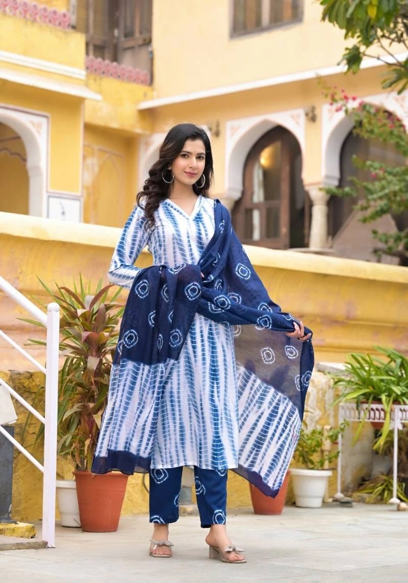 Dhruvi 121 Festive Wear Rayon Kurti Pant With Dupatta Collection