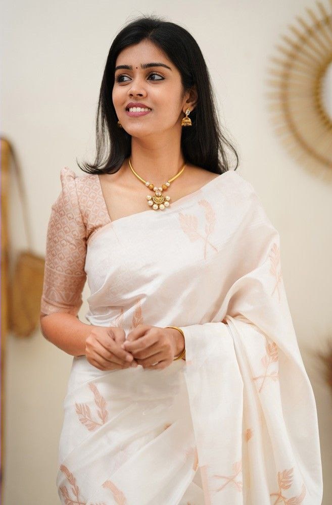 MF 072 White Banarasi Lichi Silk Sarees Collection