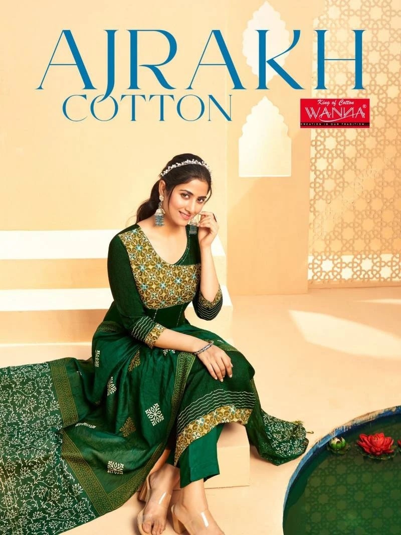 Wanna Ajrakh Cotton Festive Wear Kurti Pant With Dupatta Collection