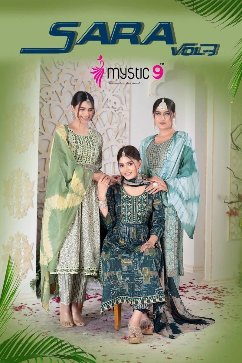 Mystic 9 Sara Vol 3 Nayra Cut Kurti Bottom With Dupatta Collection