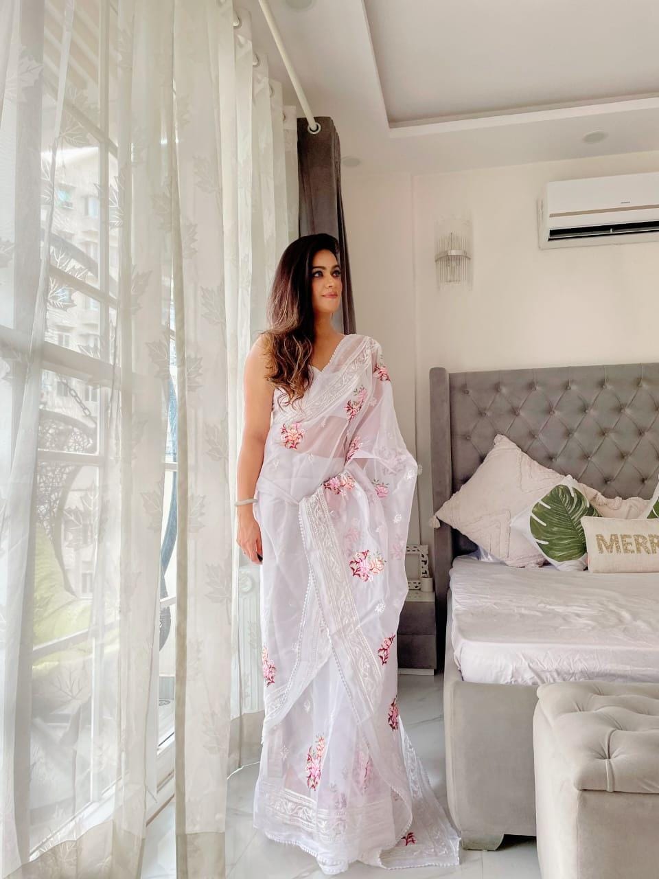 Kiara Organza Silk White Designer Saree Collection