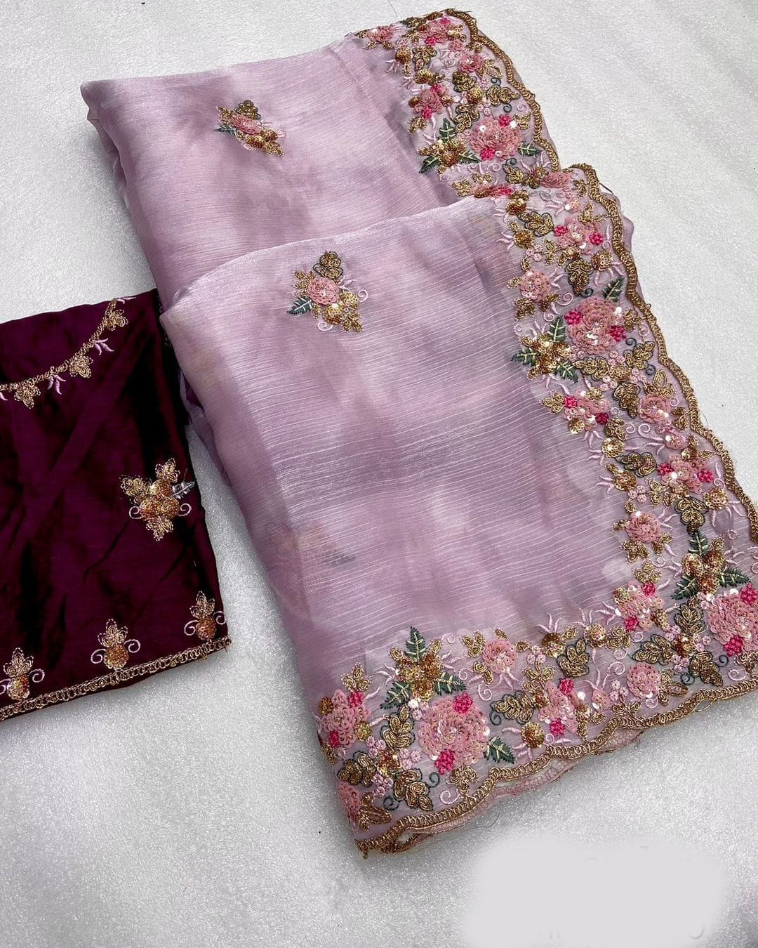 Jimmy Choo Embroidery Sequence Flower Saree Collection