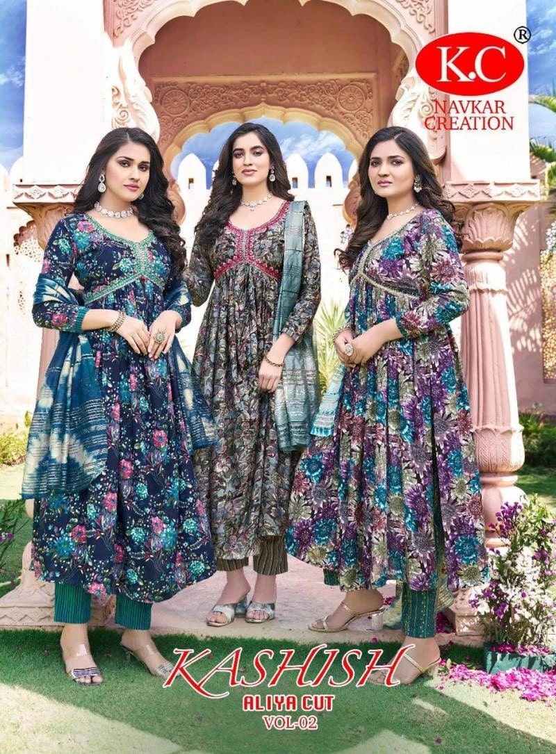 Kc Kashish Vol 2 Printed Aliya Cut Kurti Bottom With Dupatta