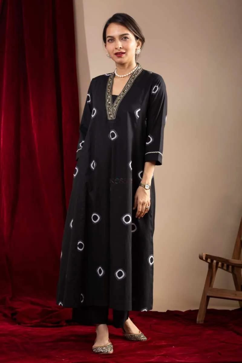 MF Fancy V Neck Embroidery Work Cotton Kurta And Pant Set