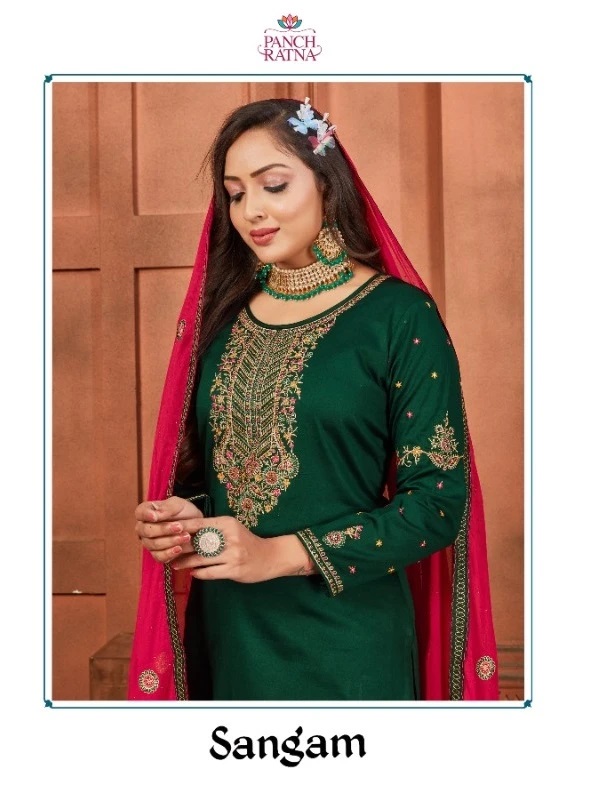 Pancha Ratna Sangam Silk Designer Embroidery Suits Collection