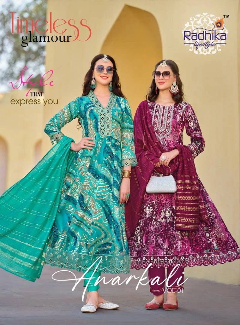 Radhika Anarkali Vol 1 Emrboidery Kurti Pant With Dupatta