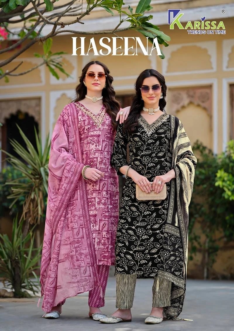Karissa Haseena Printed V Neck Fancy Kurti Pant With Dupatta