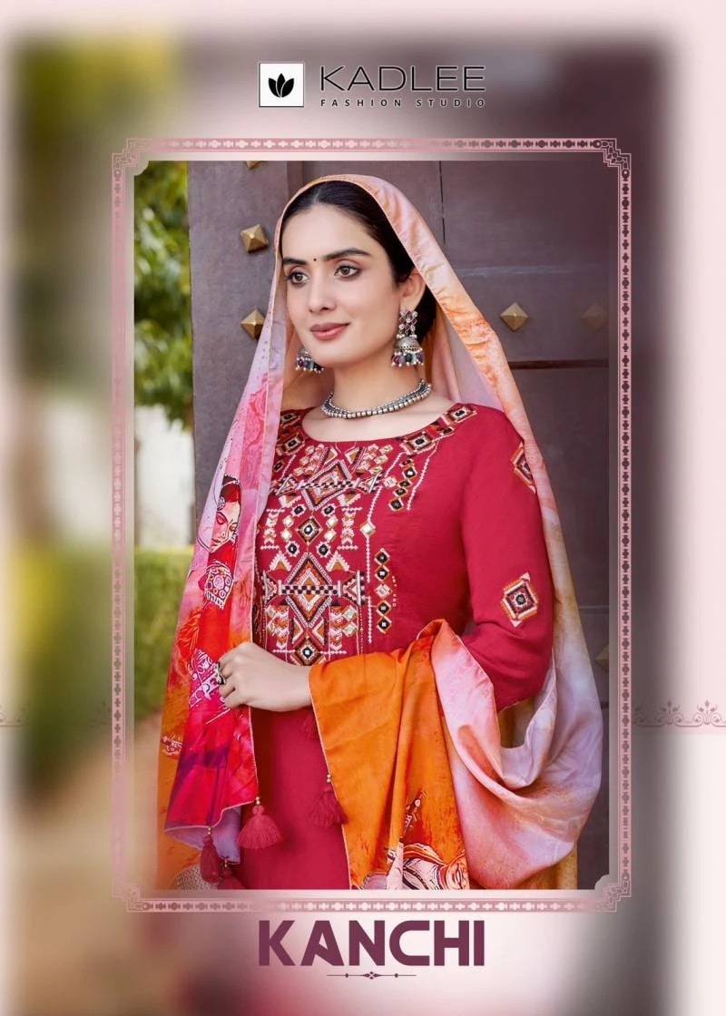 Kadlee Kanchi Embroidery Kurti Pant With Dupatta Collection
