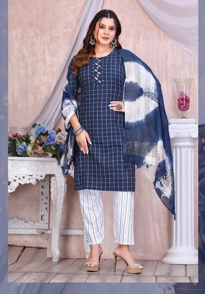 Beauty Black Magic Soft Cotton Kurti Pant Set With Dupatta Collection