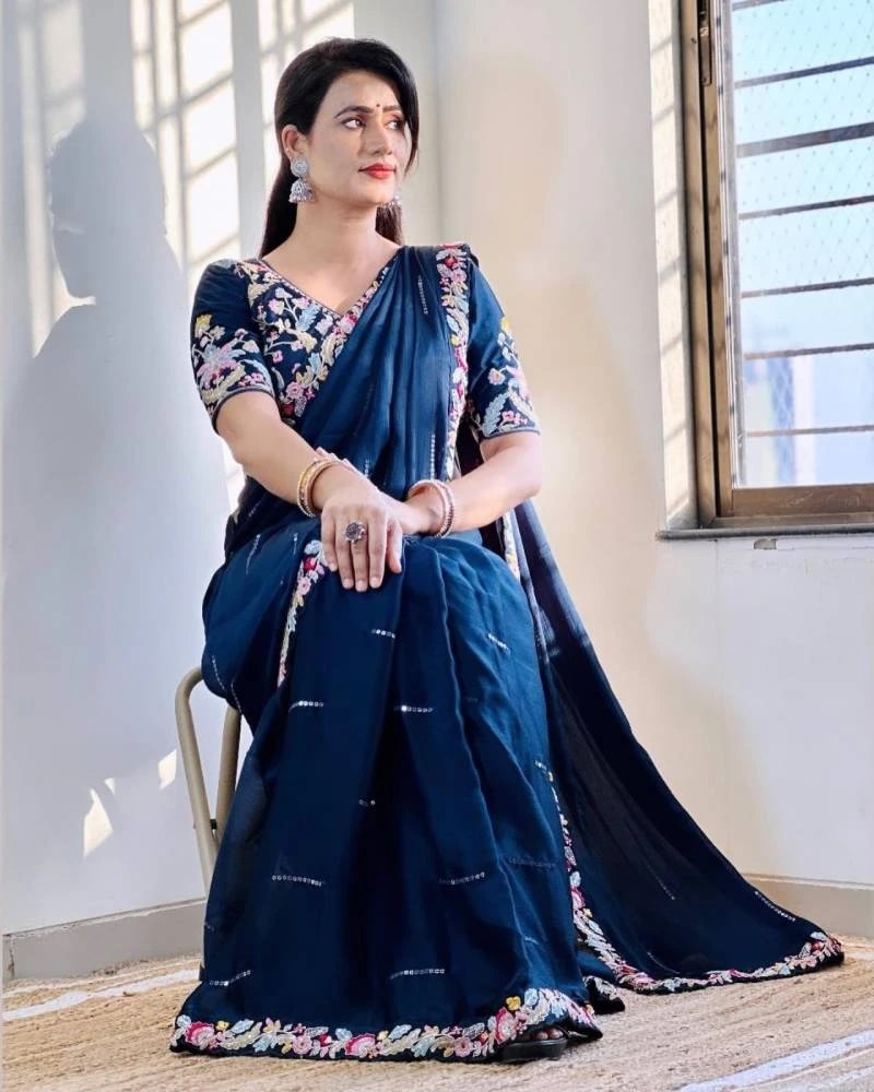 V Designer Premium Embroidered Saree Collection