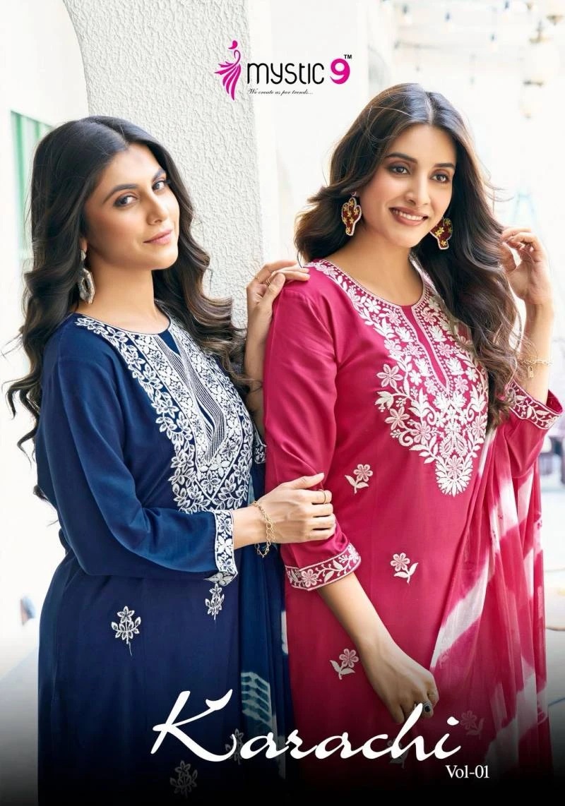 Mystic 9 Karachi Vol 1 Designer Kurti Bottom With Dupatta Collection