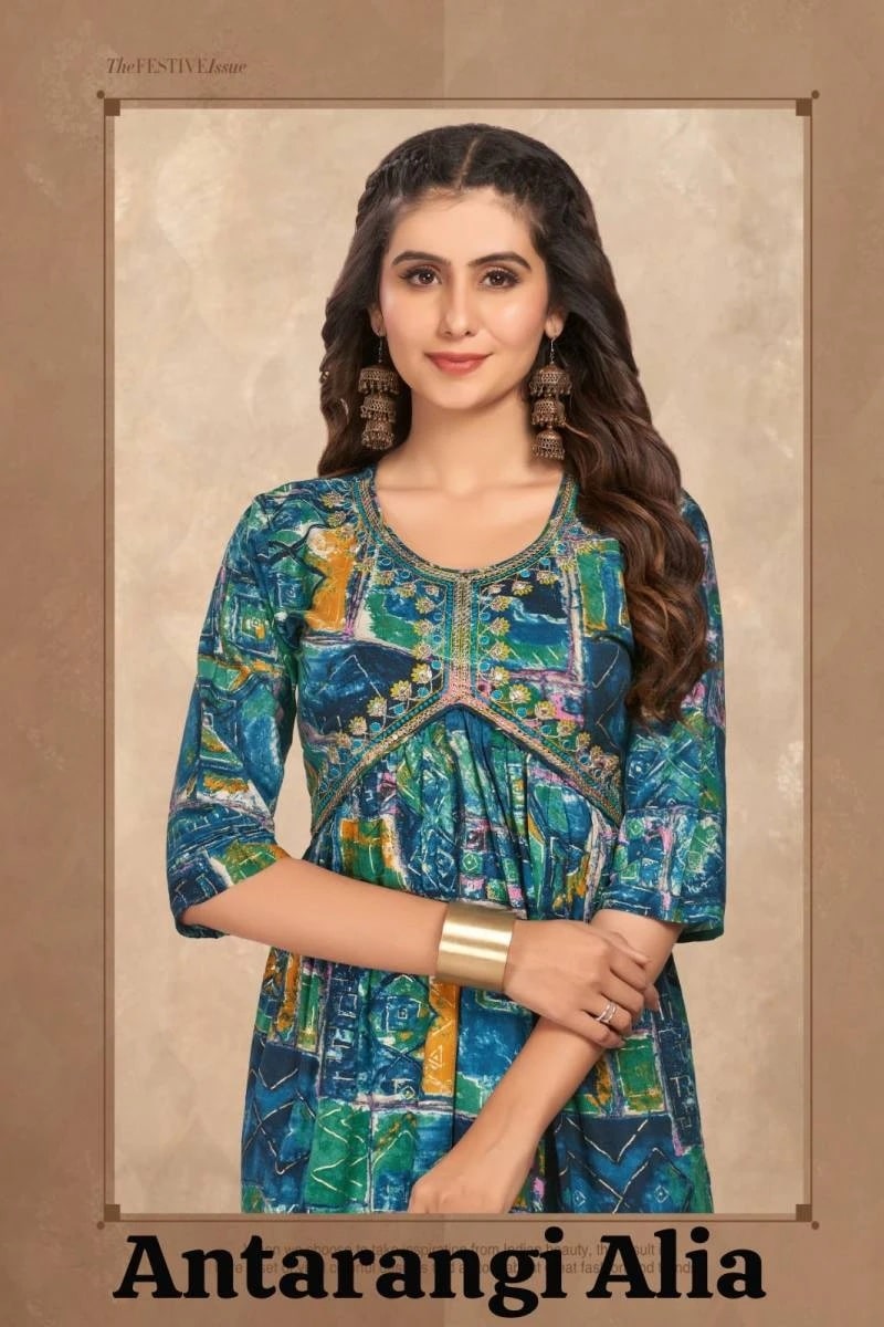 Golden Antarangi Alia Cut Printed Kurti Collection