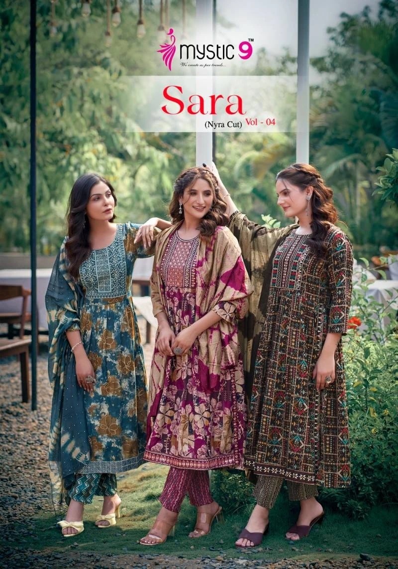 Mystic 9 Sara Vol 4 Nayra Cut Printed Kurti Bottom With Dupatta