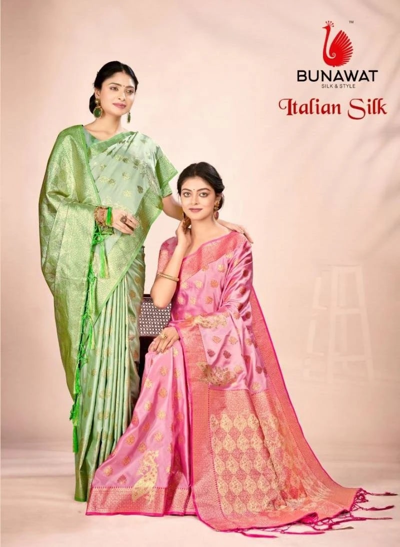 Bunawat Italian Wedding Wear Satan Silk Saree Collection