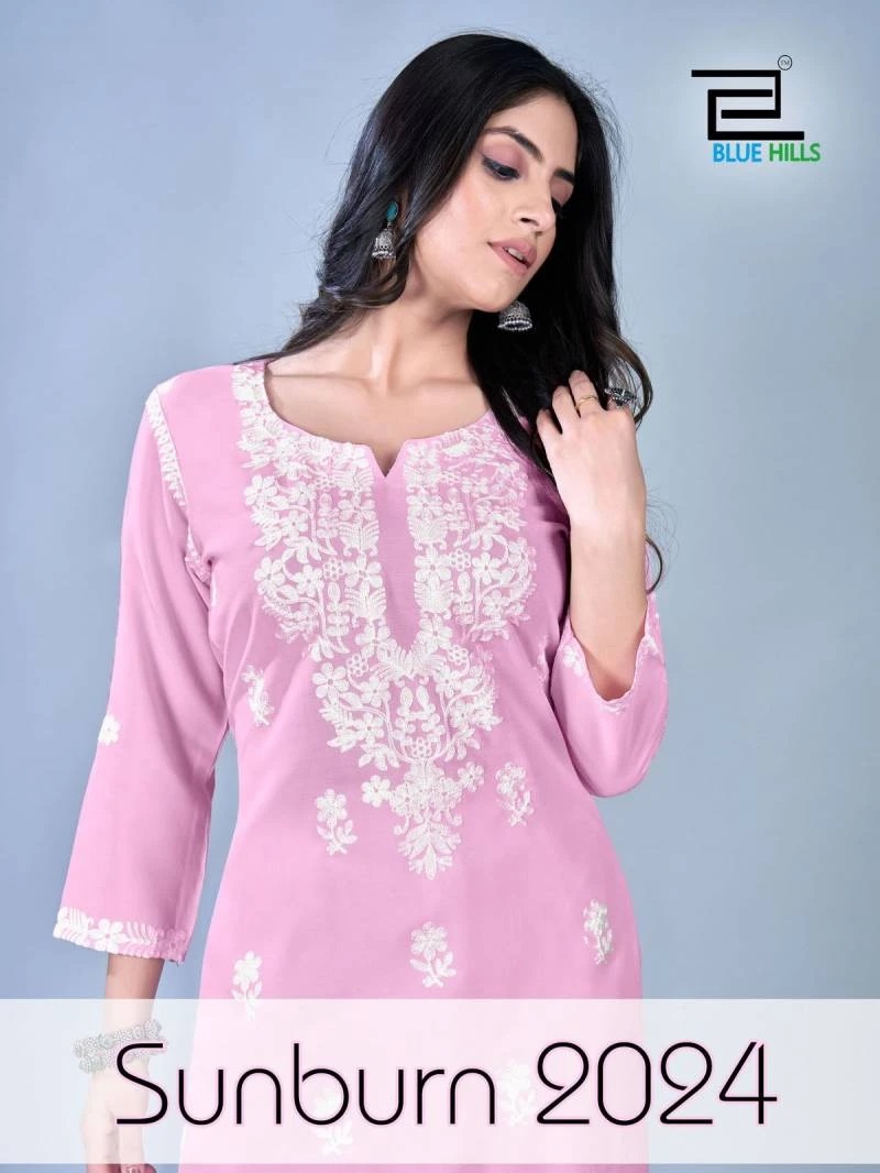 Blue Hills Sunburn 2024 Thread Work Kurti With Bottom Collection