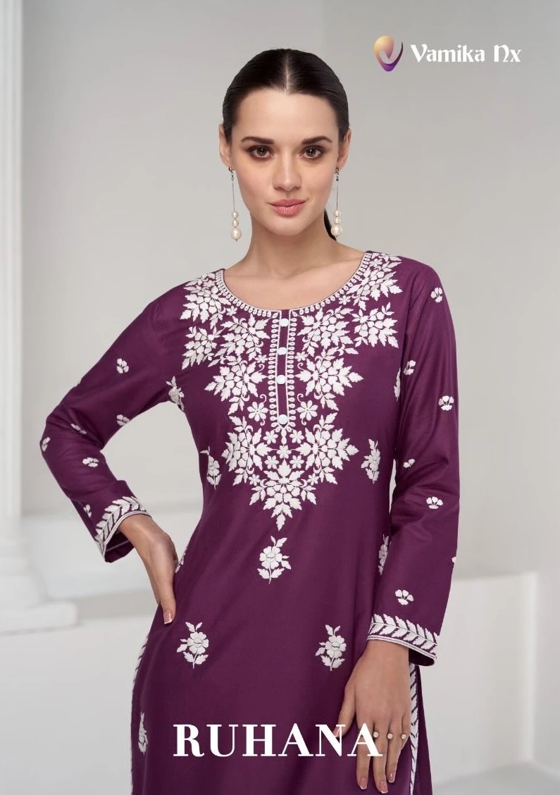 Vamika Nx Ruhana Rayon Thread Work Tunic Top Collection