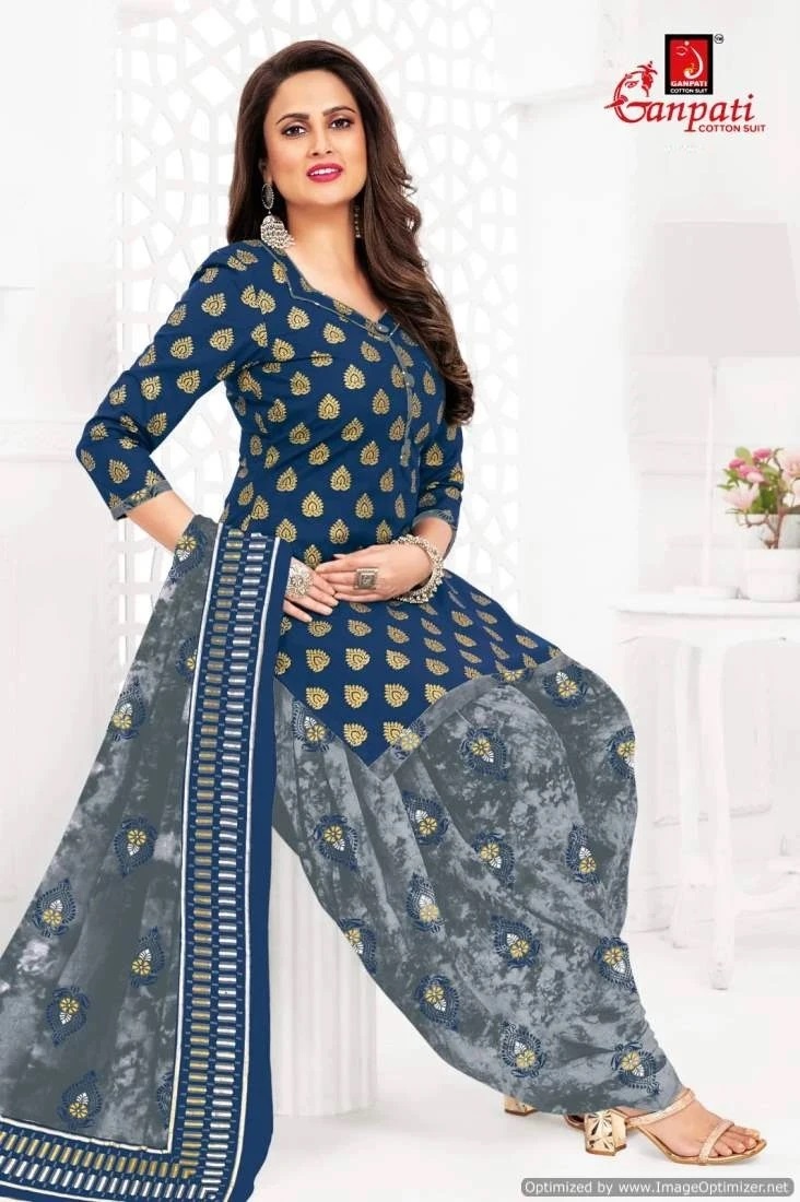 Ganpati The Dye Gold Patiyala Printed Dress Material