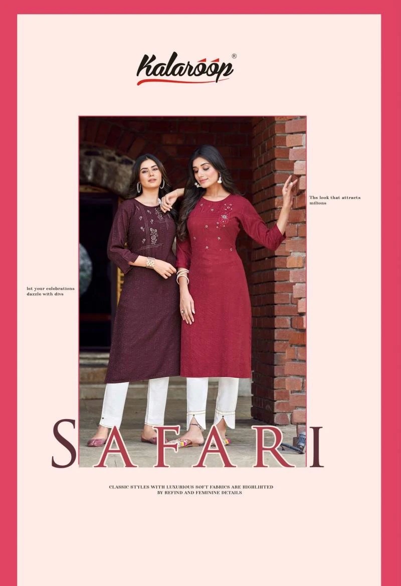 Kalaroop Safari Embroidery Work Designer Kurti Collection