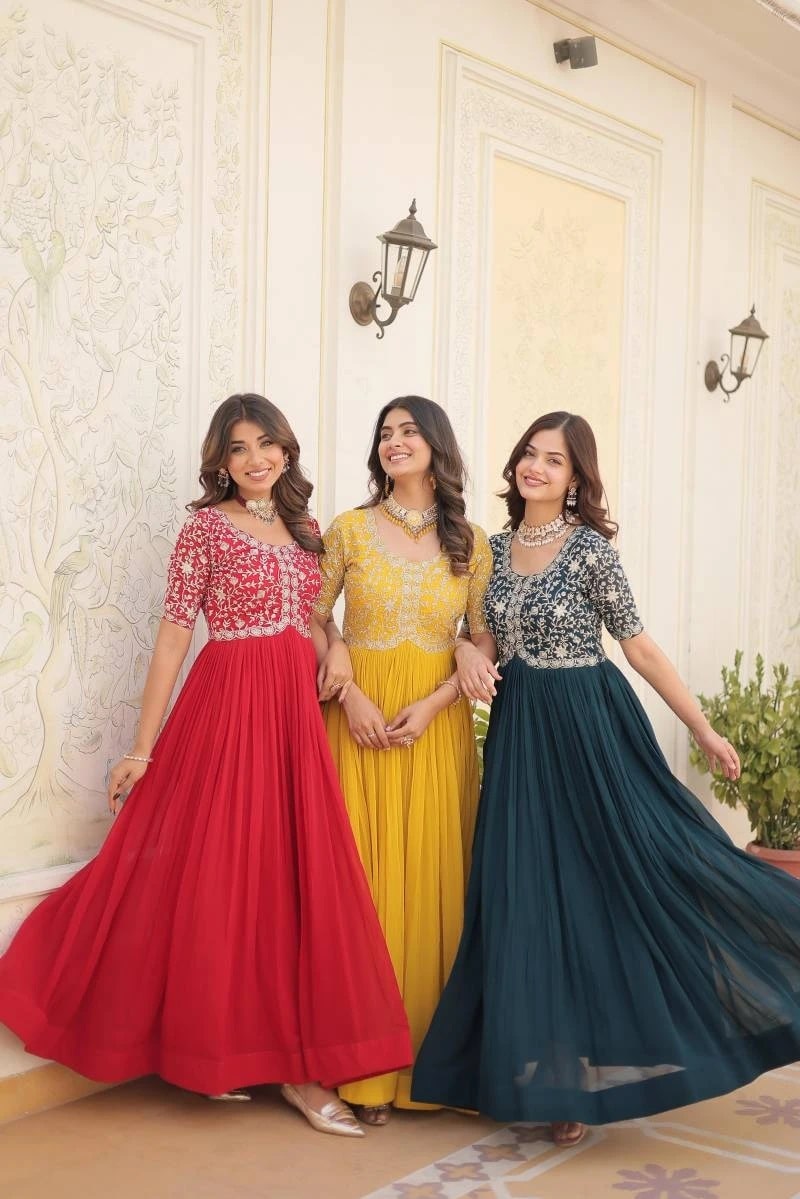 Madhvi Vol 13 Faux Georgette Embroidery Gown Collection