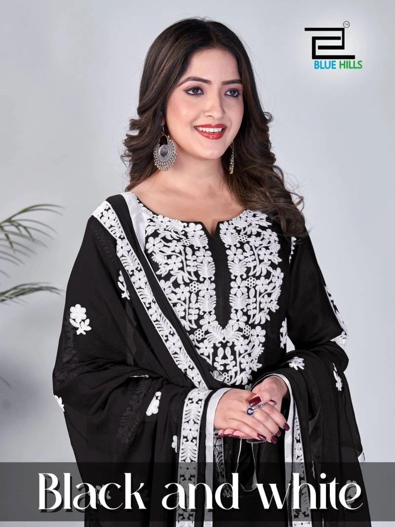 Blue Hills Black Thread Work Kurti Bottom With Dupatta