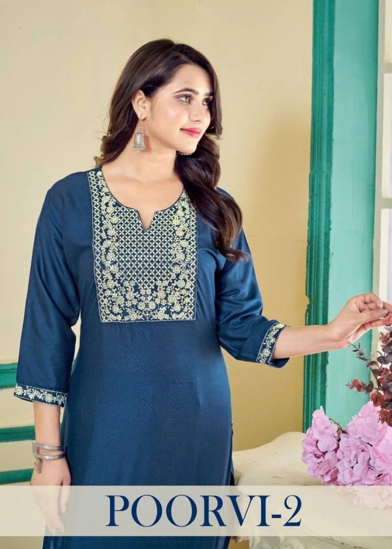 Poorvi 2 Regular Wear Embroidery Kurti Collection