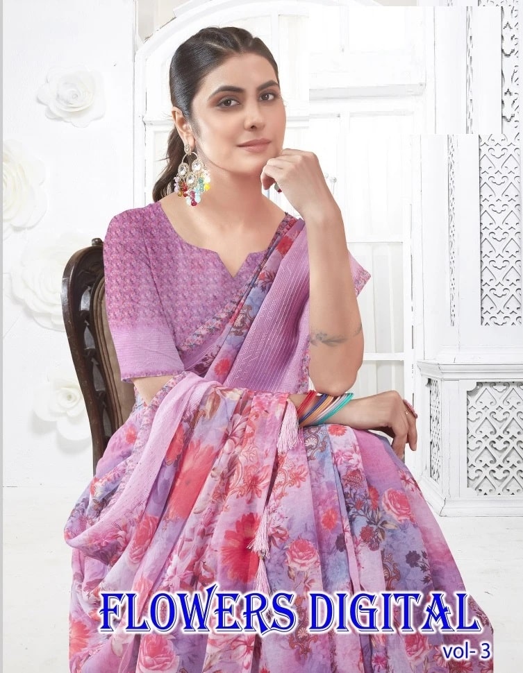 Flowers Digital Vol 3 Digital Printed Saree Collection