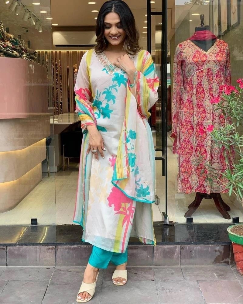 Shanaya 01 V Neck Designer Kurti Bottom With Dupatta Collection