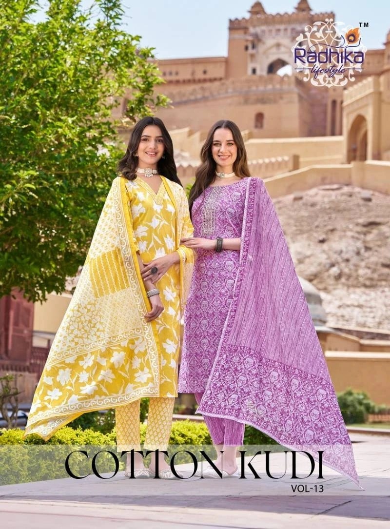 Radhika Cotton Kudi Vol 13 Cotton Daily Wear Kurti Pant With Dupatta